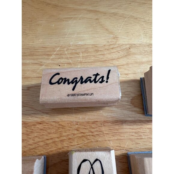 Stampin Up! 2001 Wooden Rubber Stamps Set Of 5 Congrats! Miss You Thanks Designs - Picture 9 of 9